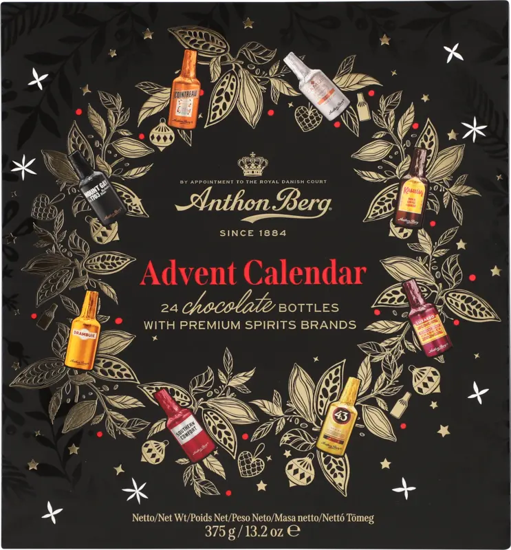 Anthon Berg julekalender med likørflasker